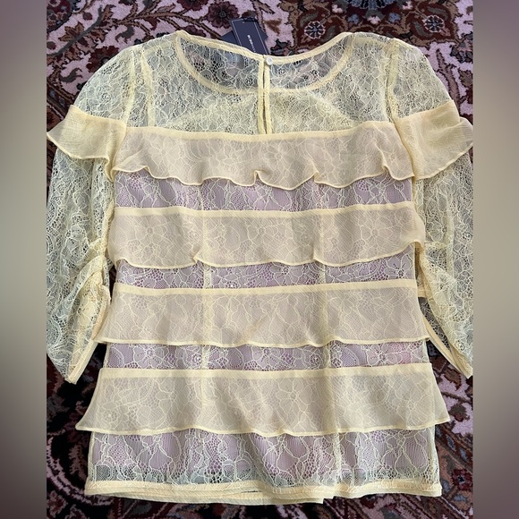 NWT BCBGMAXAZRIA BRIGHT CHARTREUSE MARAE TIERED LACE TOP - Picture 6 of 9